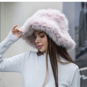 Elegant Pink Faux Fur Bucket Hat